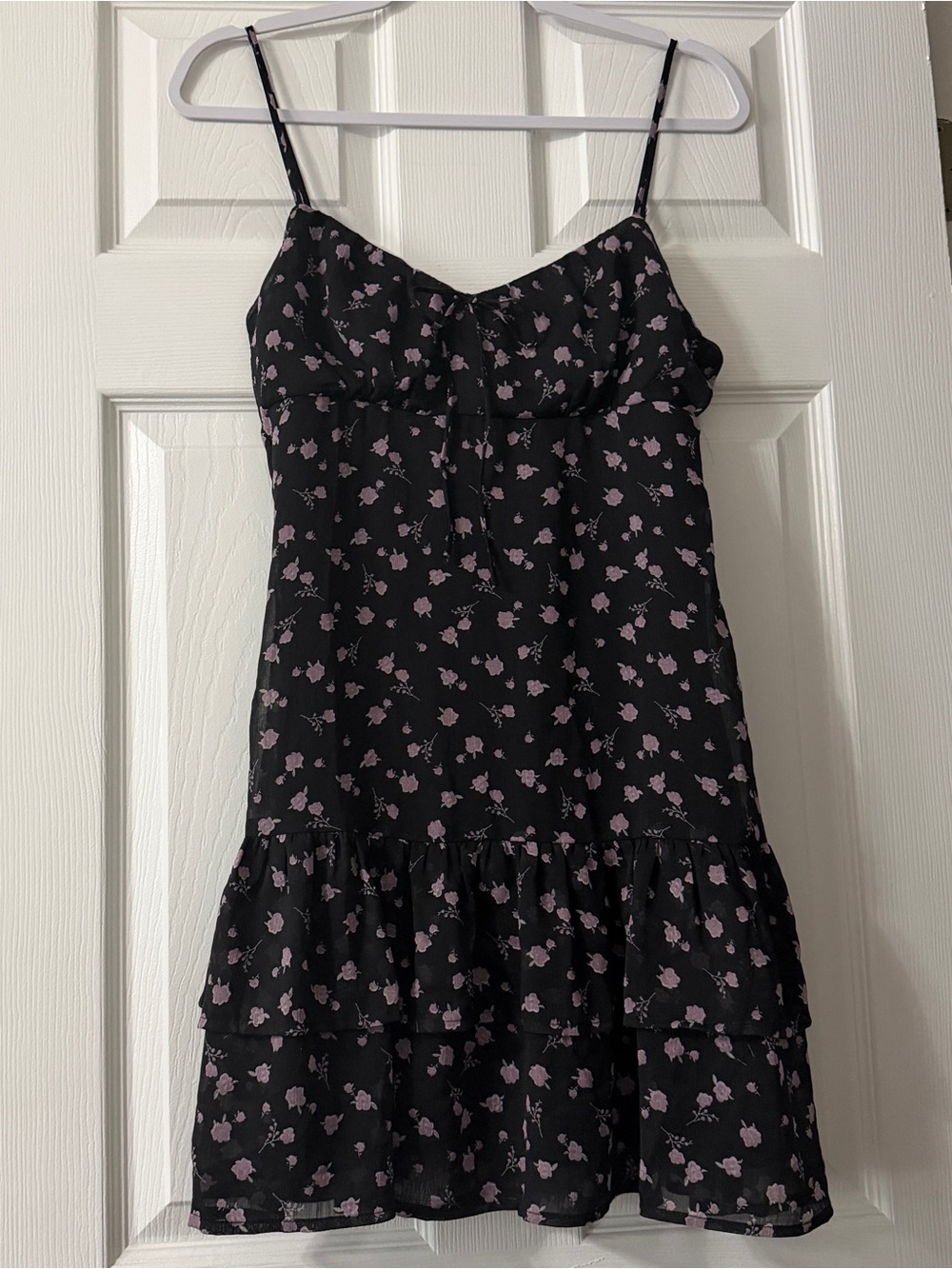 Full Tilt Y2K Black Purple Floral Tiered Mini Dress Coquette Spaghetti Strap M
